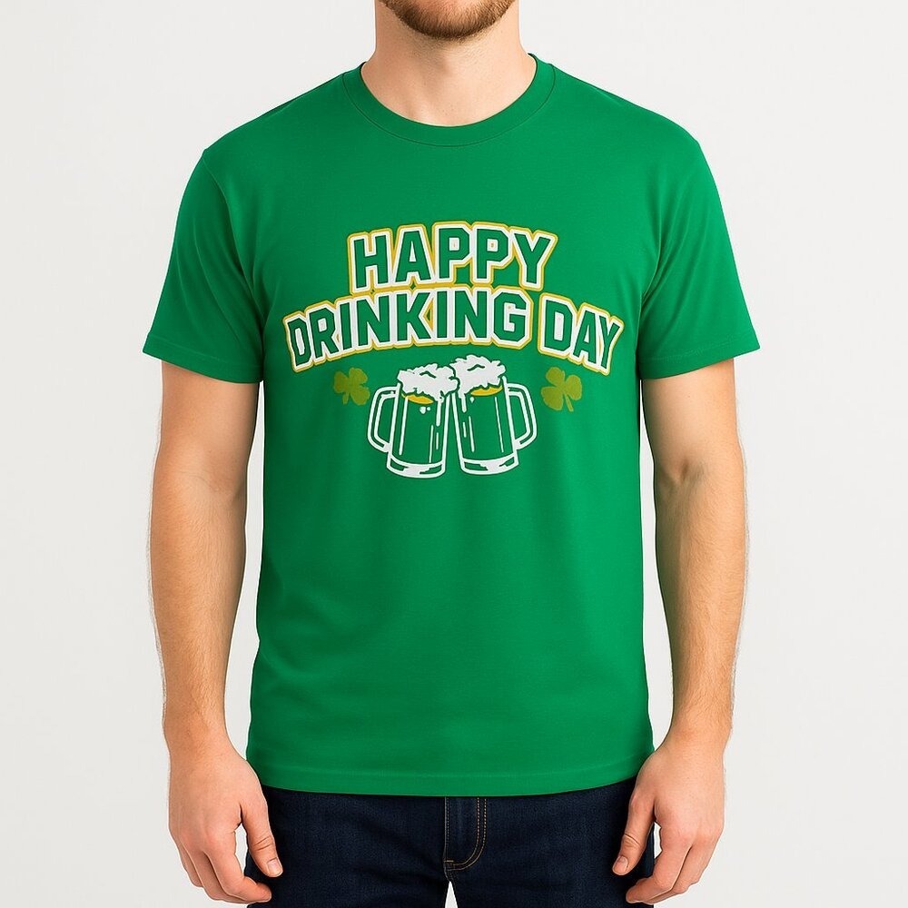 Wild Clover Men's Green Happy Drinking Day St Patricks‎ Day T Shirt Size L